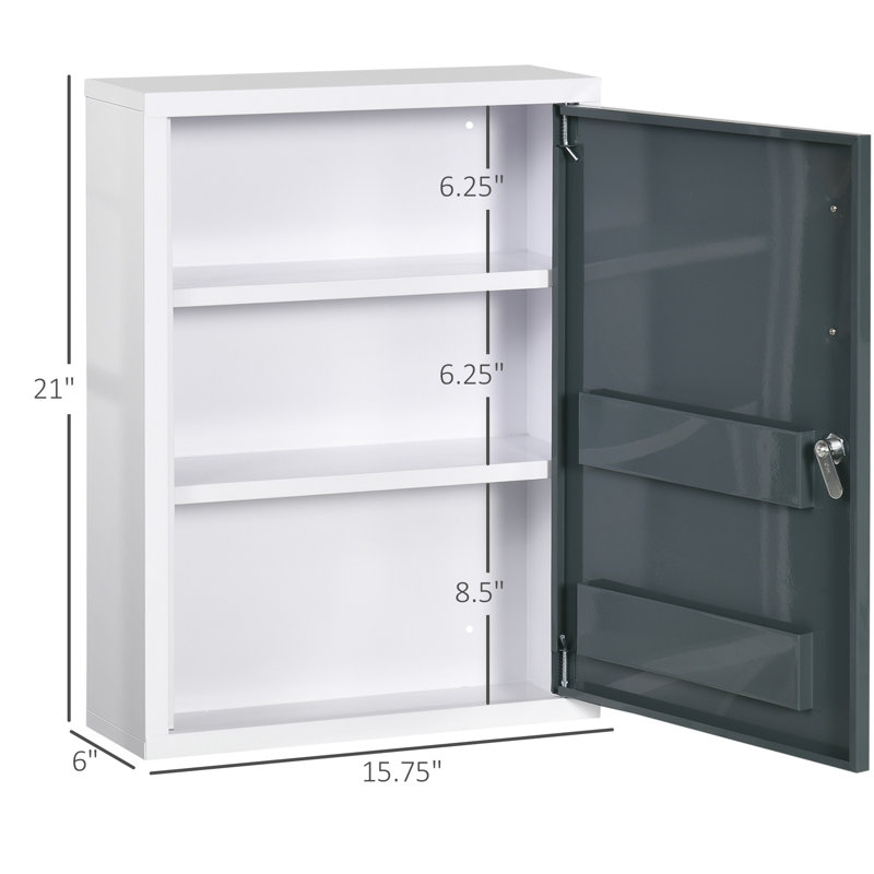 Bathroom Locking Storage Cabinet - 3 Tier Shelves, Medical Supplies, White Grey Finish Medicine For Bath Lockable, Shelf Compartment, Rust