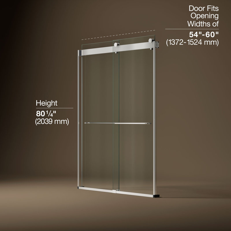Porte de douche à dérivation de l 54 à 60 po x H 80 1/4 po Stoneridge avec verre transparent de 3/8 po d'épaisseur, Argent