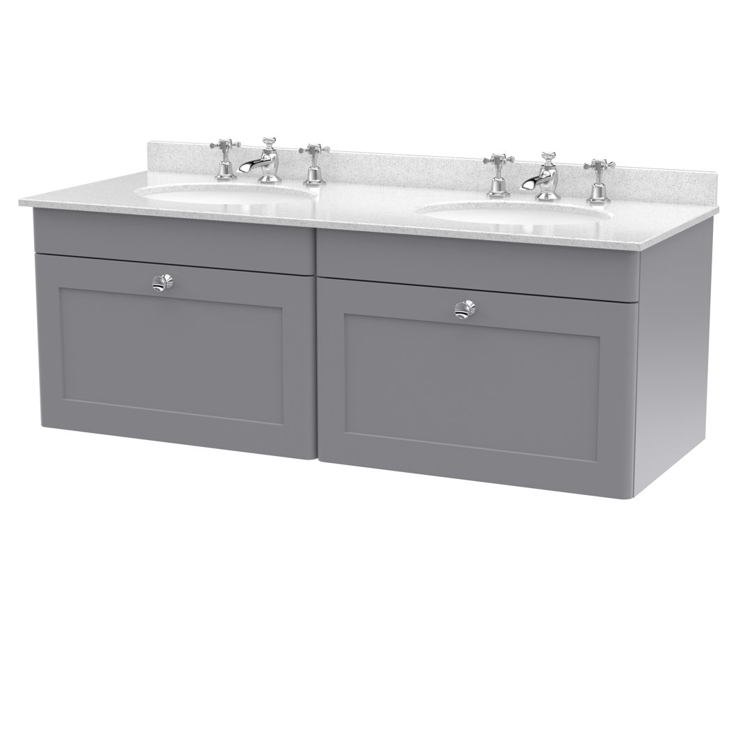 nuie Classique 1200mm Wall Hung Unit & Marble Basin - Satin Grey & White - 2 Drawer - Image 3