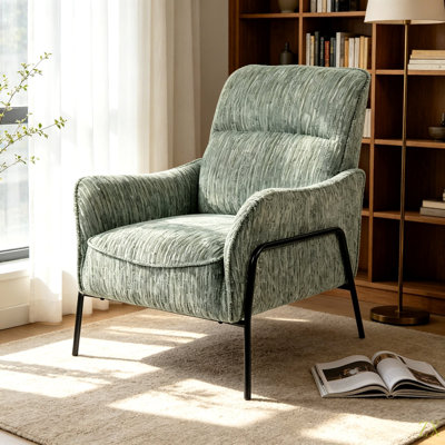 Chaise d'appoint moderne en tissu rayé, fauteuil rembourré simple avec structure en métal, chaise longue rembourrée confortable, chaise d'appoint de lecture pour le bureau de la chambre à coucher, chaise de loisirs texturée