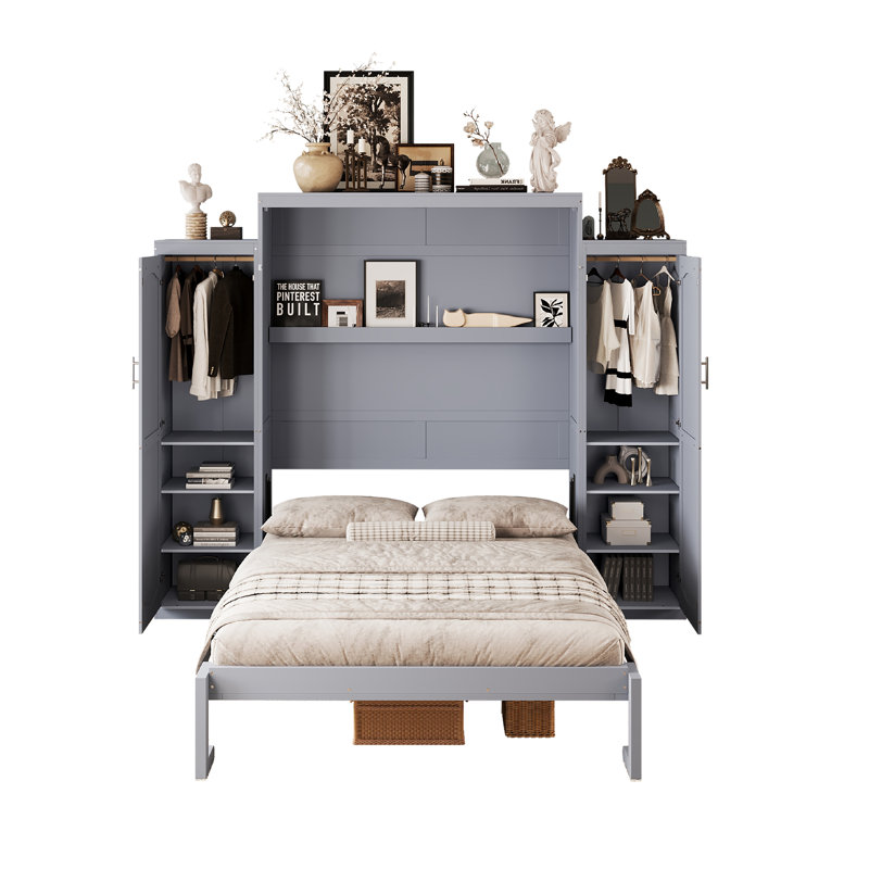 Murphy Bed Cabinet With Armoires, Queen, Gray