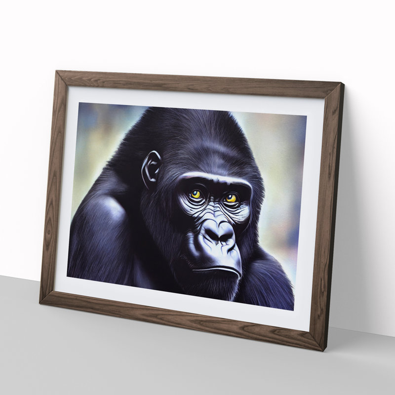 Face Of A Gorilla - Single Picture Frame Painting, 34cm H x 46cm W x 2cm D, Walnut
