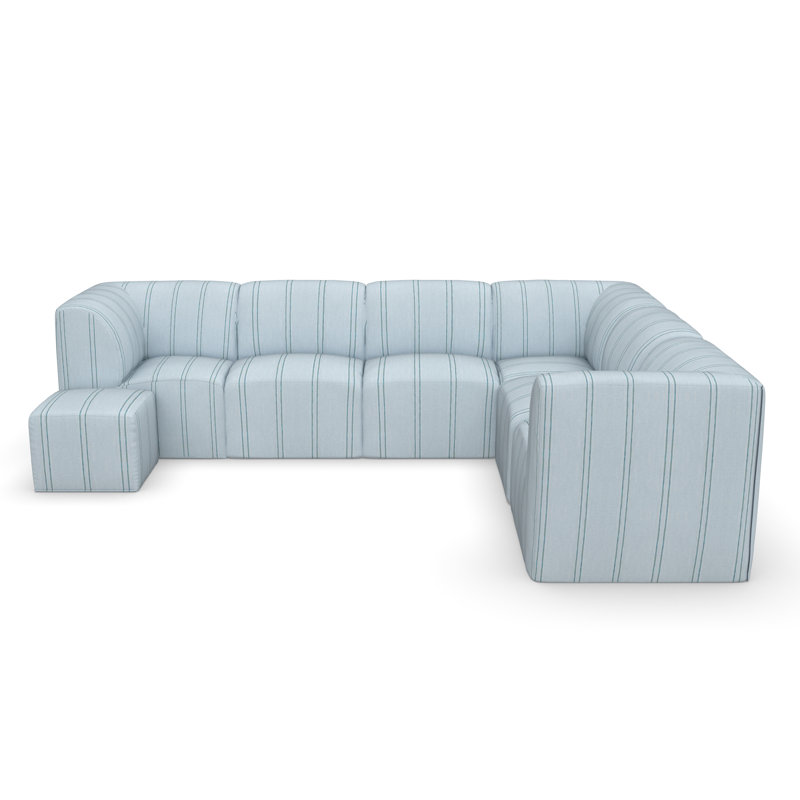 Canapé modulaire rembourré en L 7 pièces avec repose-pieds et coussins Sunbrella Eliana, Ciel Wayward