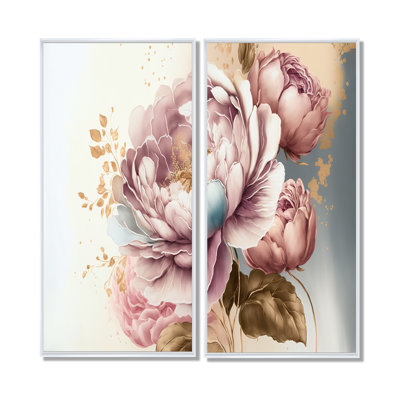 Rose et rose doré II - Décoration murale traditionnelle 2 pièces