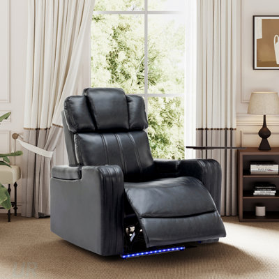 Fauteuil inclinable électrique en cuir PU avec porte-gobelet rafraîchissant, haut-parleur Bluetooth, lumières DEL, ports USB et plateau pivotant pour le cinéma maison