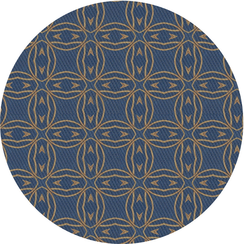 Tapis bleu marine/jaune à motifs Bilbo, Rond 8 pi