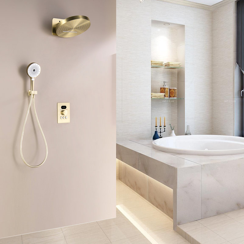 Système de douche complet avec valve brute, Or brossé