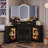 Corner Makeup Vanity Desk with LED Mirror and Outlets, Fluted Dressing Table with 2 Drawers and Storage Cabinets-698681385