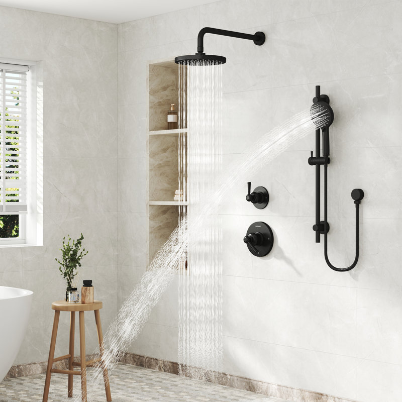 Modern 2-Function Shower System With Rainfall Head & 3-Mode Handheld，Adjustable Slide Bar