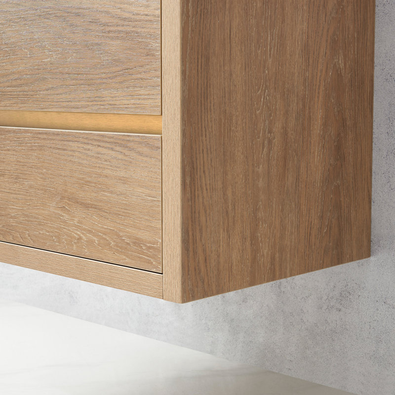 Ensemble de meuble-lavabo mural simple 18 po Vali, Finition chêne nord-américain, Blanc