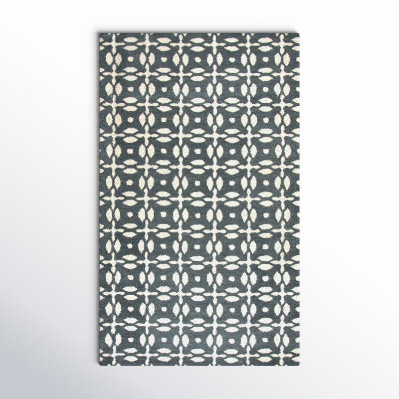 Tapis en laine touffeté à la main à motif géométrique gris, Rectangulaire 3 pi x 5 pi
