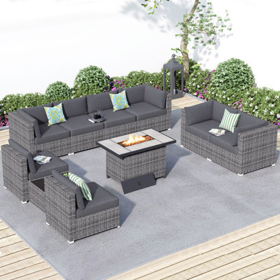 8-Person Outdoor Sectional With Cushions,All-Weather Wicker Patio Set