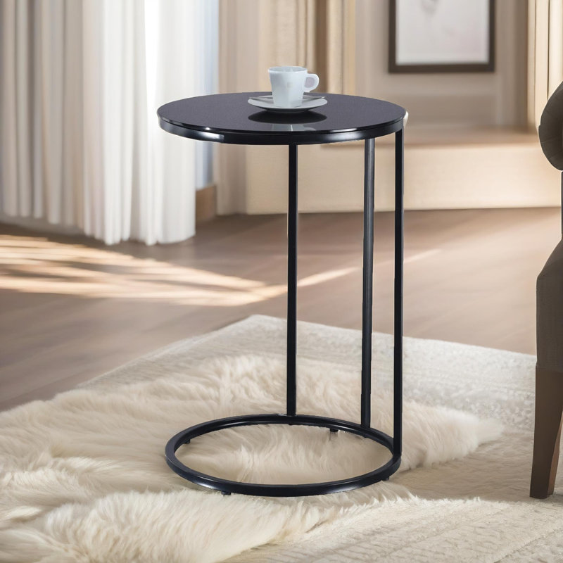 Albanne Round C Shaped End Table Side Sofa Tables Living Room, Black