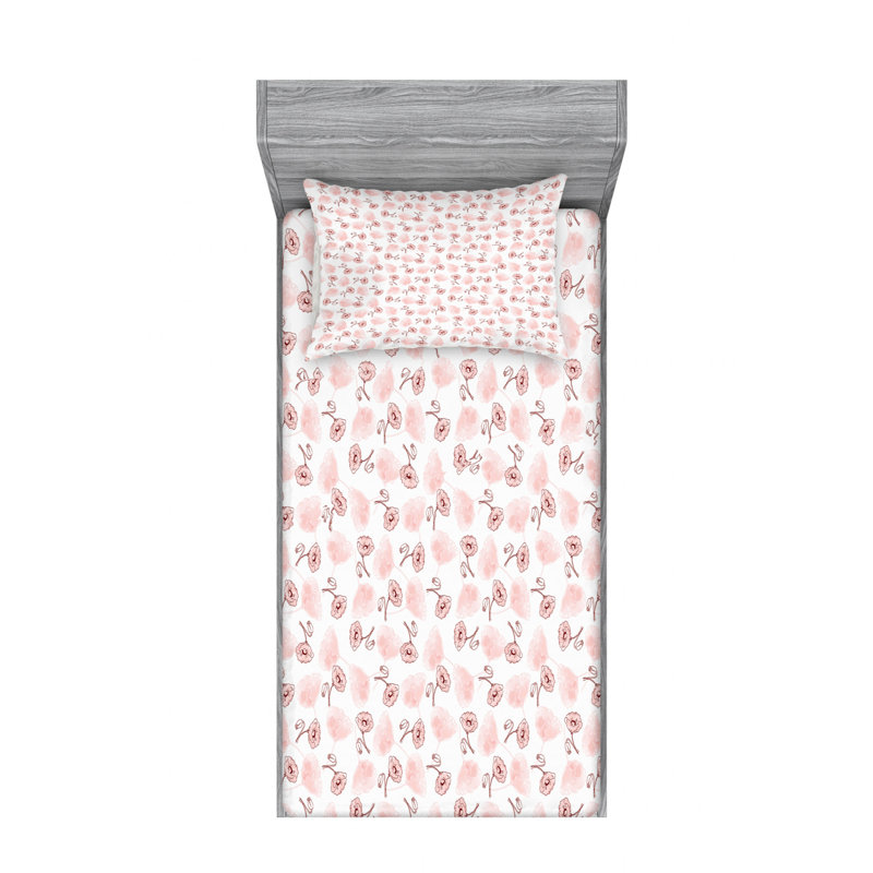 Microfiber Sheet Set, Twin Sheet Set with Fitted Sheet, Pink Floral