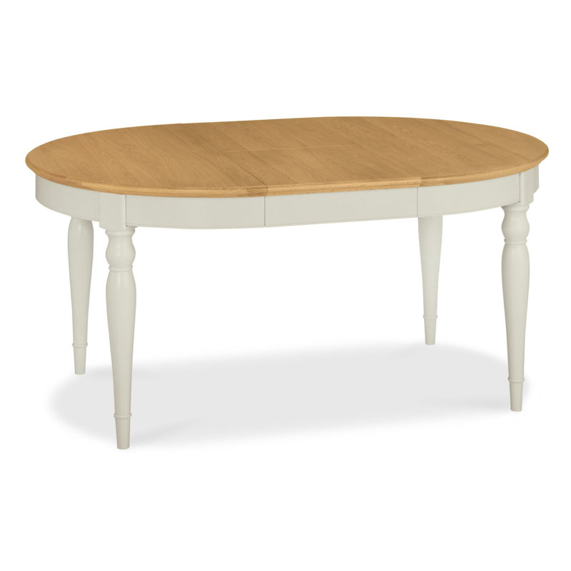 Ziggy Extendable Round Solid Wood Base Dining Table, White/Oak