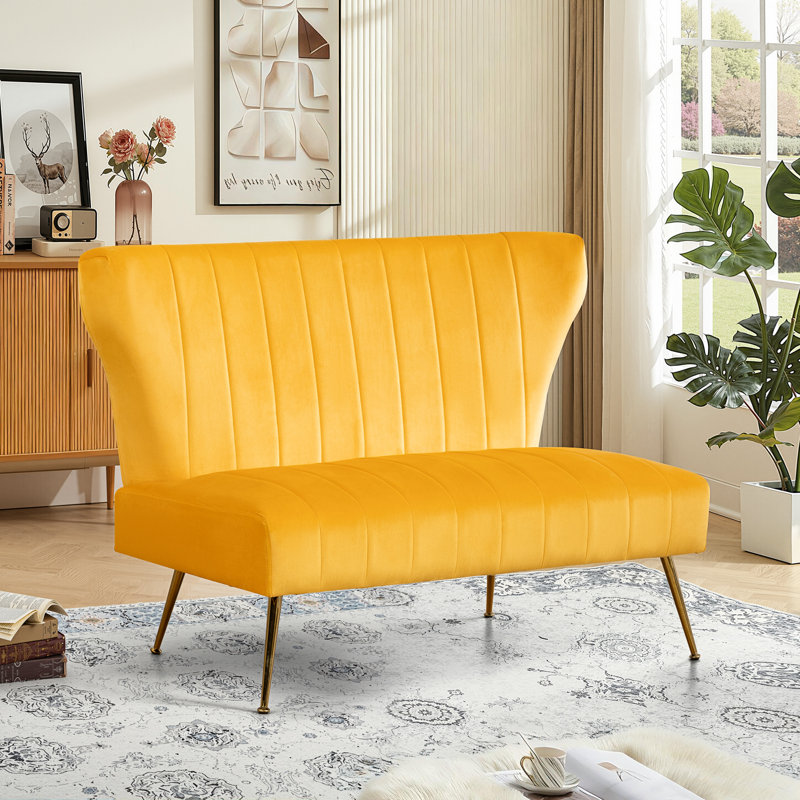 Vardell Fabric 48'' Reception Loveseat, Yellow