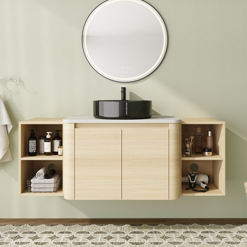 Meuble-lavabo simple mural 54 po avec plateau en pierre reconstituée et portes à fermeture en douceur 54 po