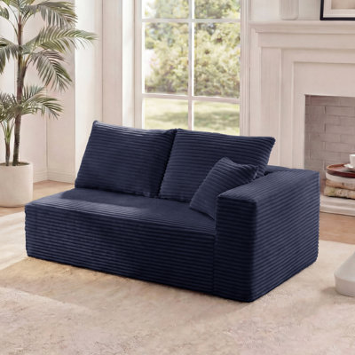 Causeuse à compression modulaire 69,29 po avec accoudoirs, élément modulaire rembourré en flanelle à 2 places avec 3 coussins, canapé «Boneless» Cloud en boîte pour le salon de petits espaces - bleu