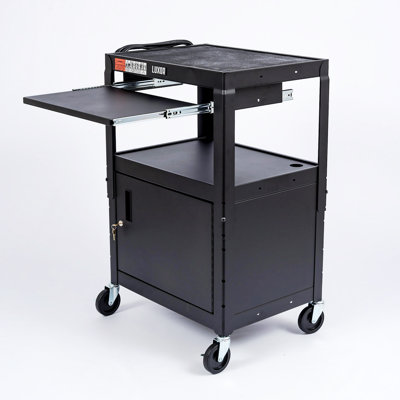 SteelCart Extra Wide AV Cart with Cabinet and Keyboard Tray