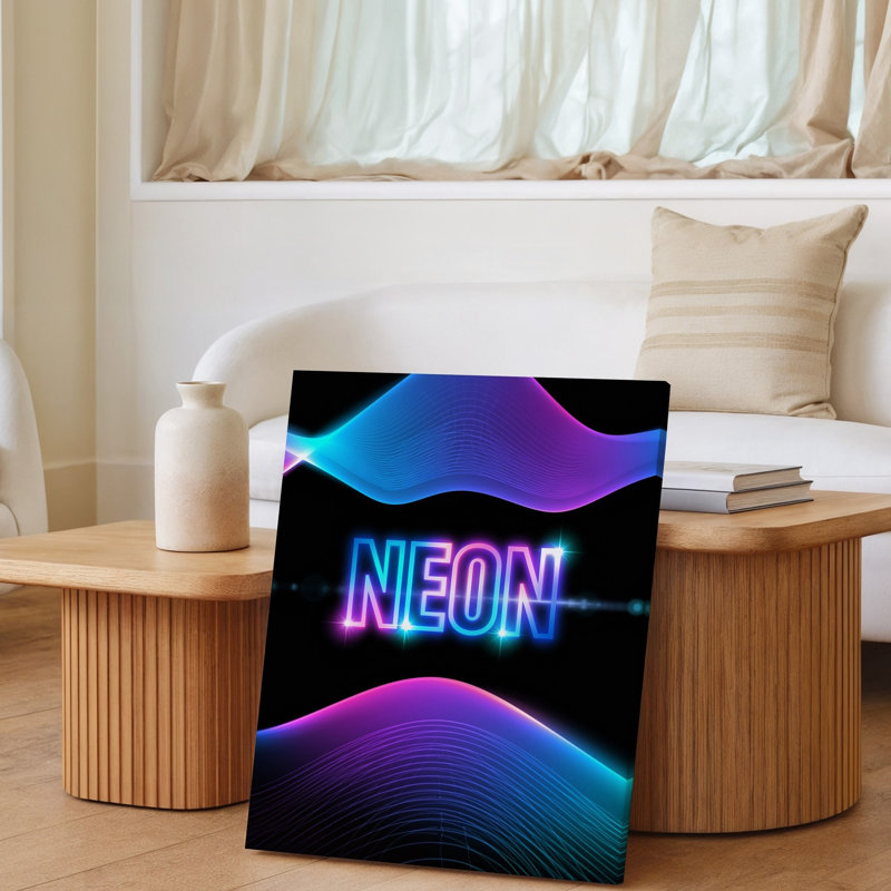 Toile «Design A Vibrant Neon Design» mettant en vedette le mot «NEON», art mural en lettres tridimensionnelles audacieuses, illuminé avec un art mural sur toile