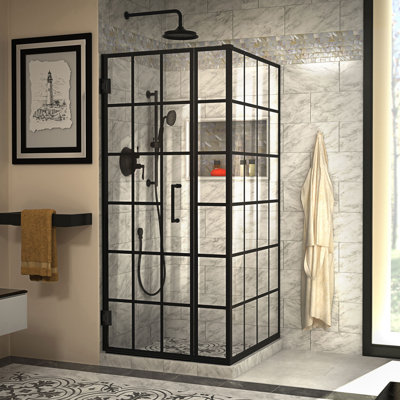 Unidoor Toulon Frameless 33.88" x 72" Square Hinged Shower Enclosure