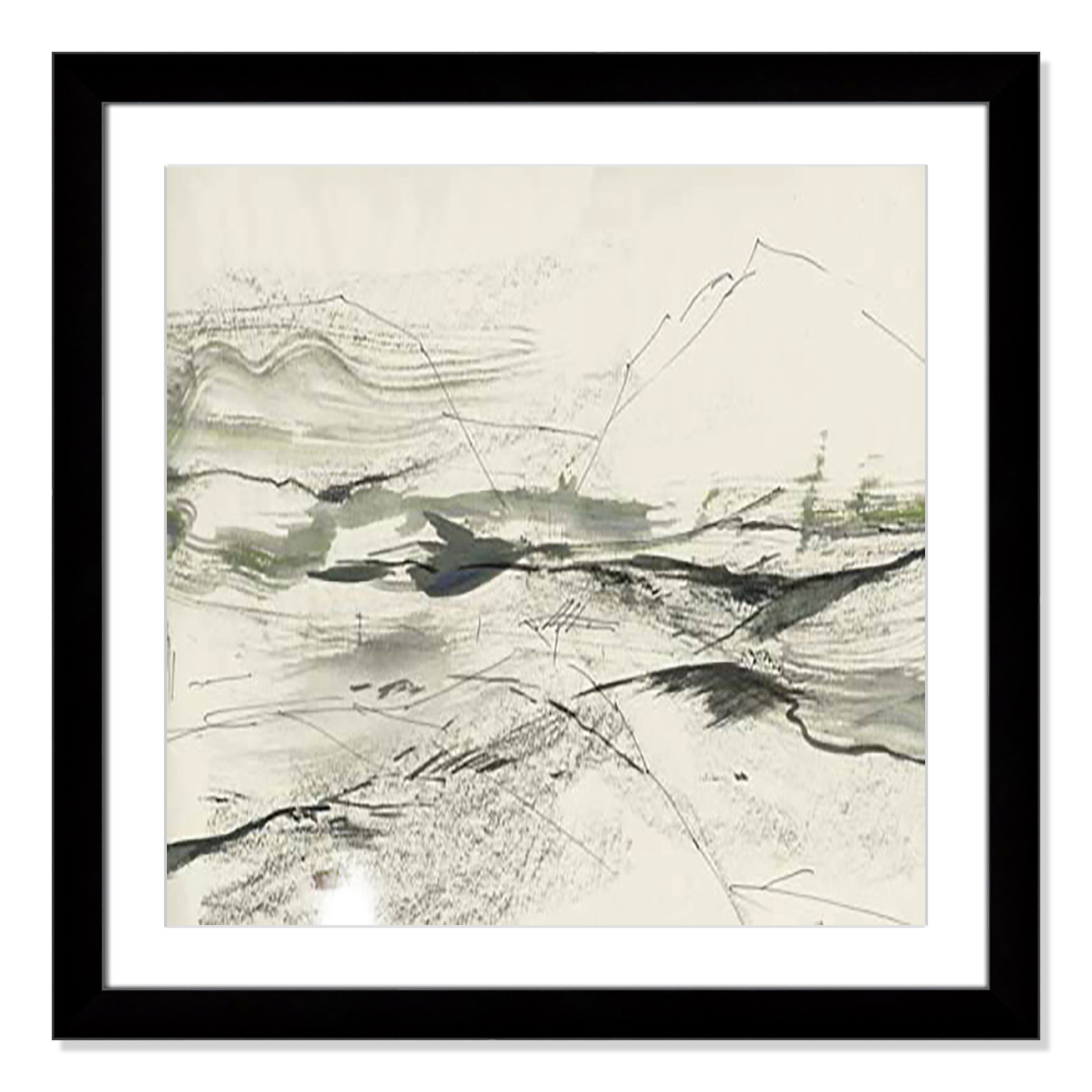 Green Sketches Print, 29" H x 29" W x 1.25" D, Black Cube Framed