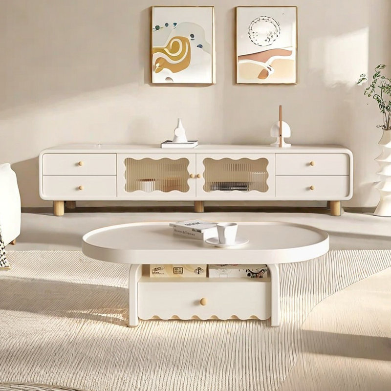 Cream style coffee table TV cabinet combination