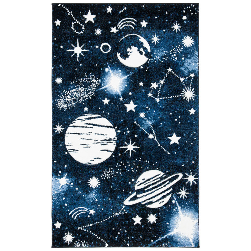 Highfill Dark Blue/Light Blue Area Rug, Rectangle 2'3" x 4'