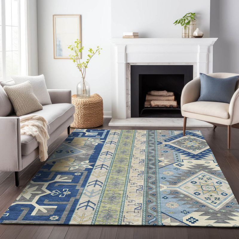 Solara Blue Washable Indoor-Outdoor Rug - , 10' x 14'