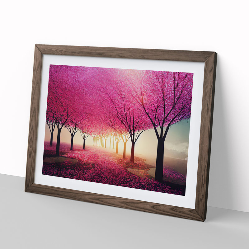 XH1022-7599X Sacred Cherry Blossom Trees - Single Picture Frame Print, 34cm H x 46cm W x 2cm D, Walnut 