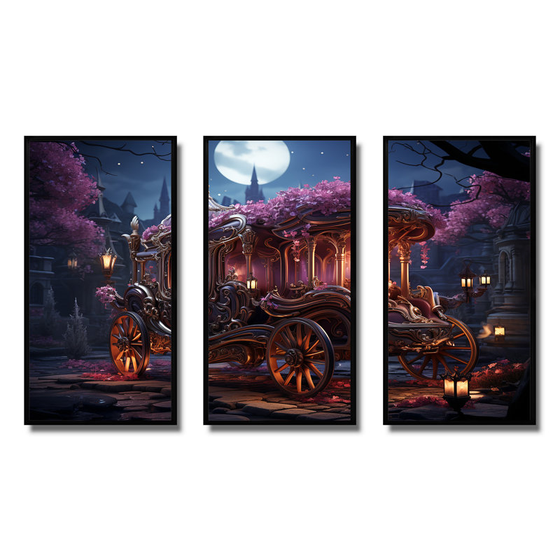 Art floral princesse chariot - vieux chariot américain, Cadre flottant noir, H 40 po x l 61 po