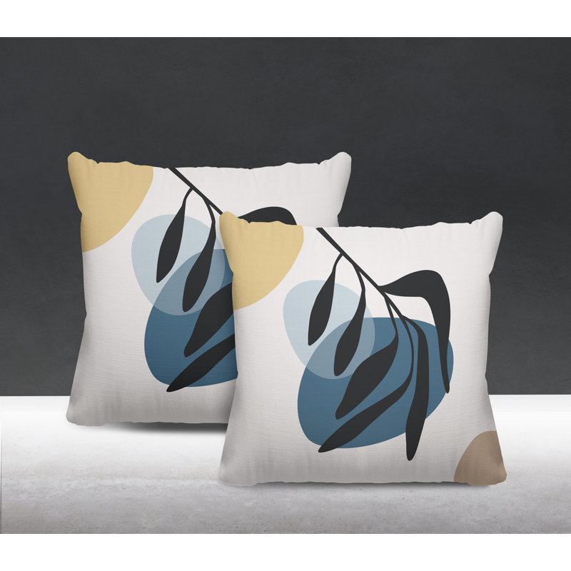 Jeté carré en polyester / mélange de polyester intérieur / extérieur, Bleu/beige, L 19 po x H 19 po