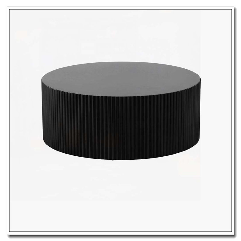 Round Coffee Table with Handcrafted Relief, Black