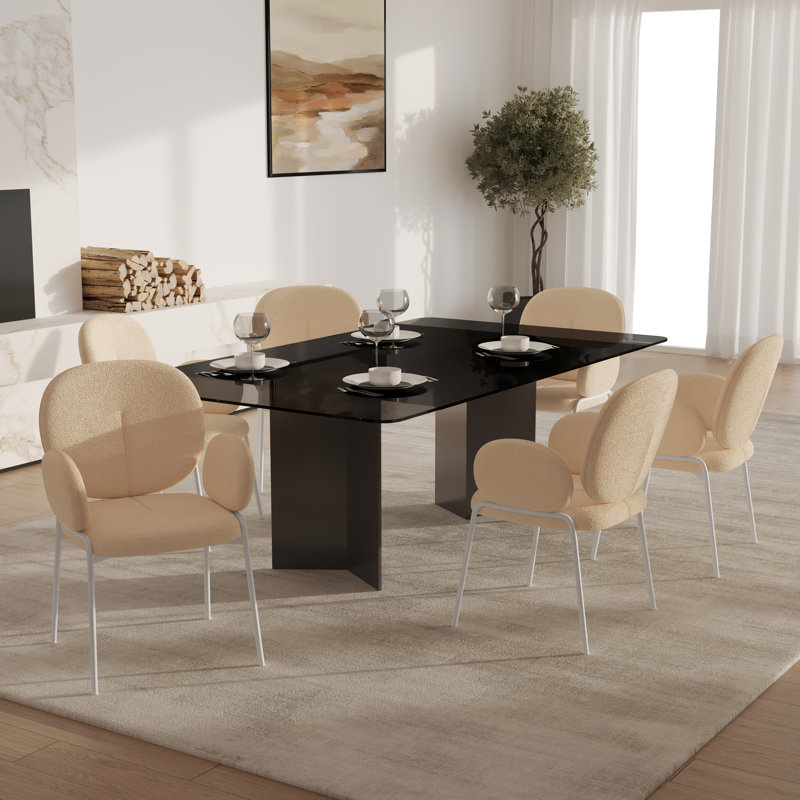 Chaise de salle à manger Amelia Modern Boucle, Beige, Simple, Blanc