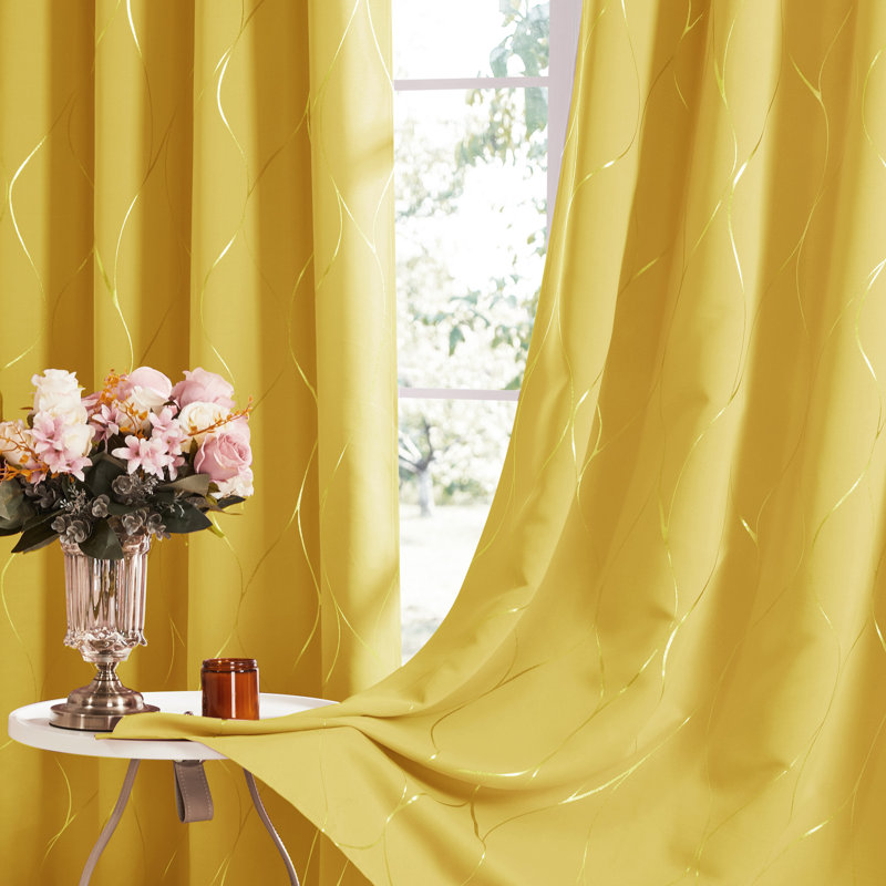 Kellda Thermal Room Darkening Polyester Curtain Panels, 42" W x 45" L, Mellow Yelllow