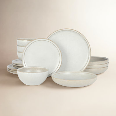 Gibson Elite Beckett Stoneware Reactive Glaze 16 Piece Plates and Bowls Dinnerware Set