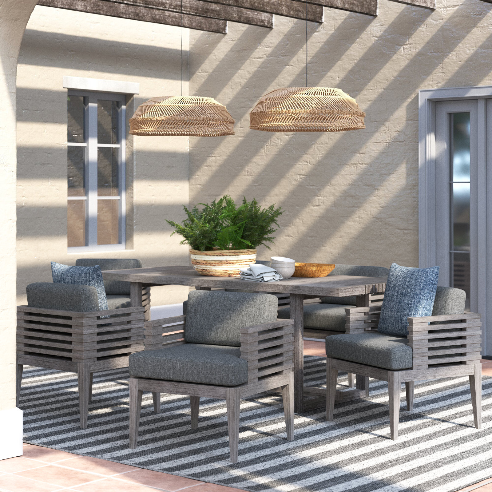 Aerilyn 82" Patio Dining Set, Grey Performance
