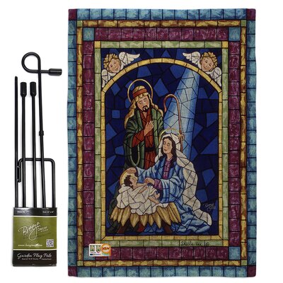 Stained Glass Nativity Winter Impressions 2-Sided Polyester 19 x 13 in. Flag Set -  Breeze Decor, BD-NT-GS-114123-IP-DB-D-US16-AL