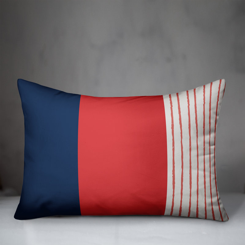 Polka Dots Outdoor Throw Pillow, Polyester/Polyfill, Navy/Chinese Red/White