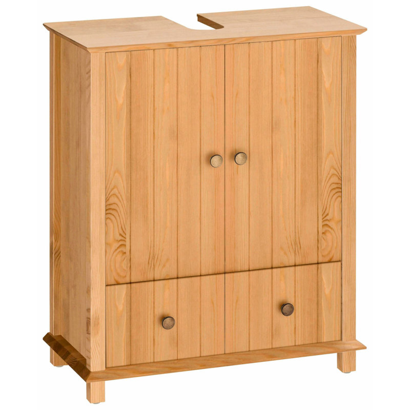 Meiman Solid Wood Freestanding Bathroom Cabinet, Natural Brown