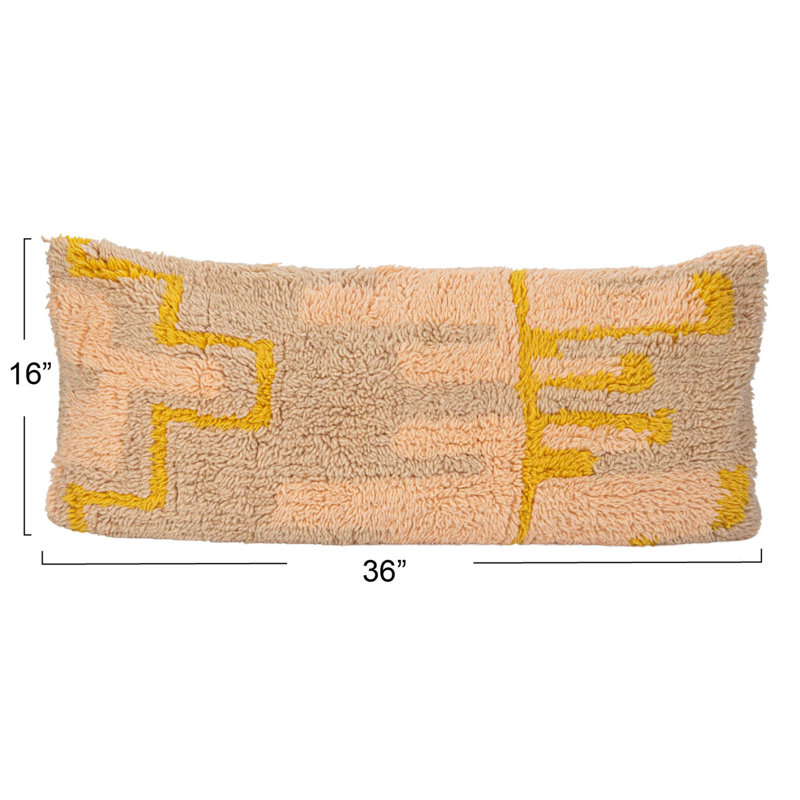 Pink and Yellow New Zealand Wool Shag Lumbar Pillow