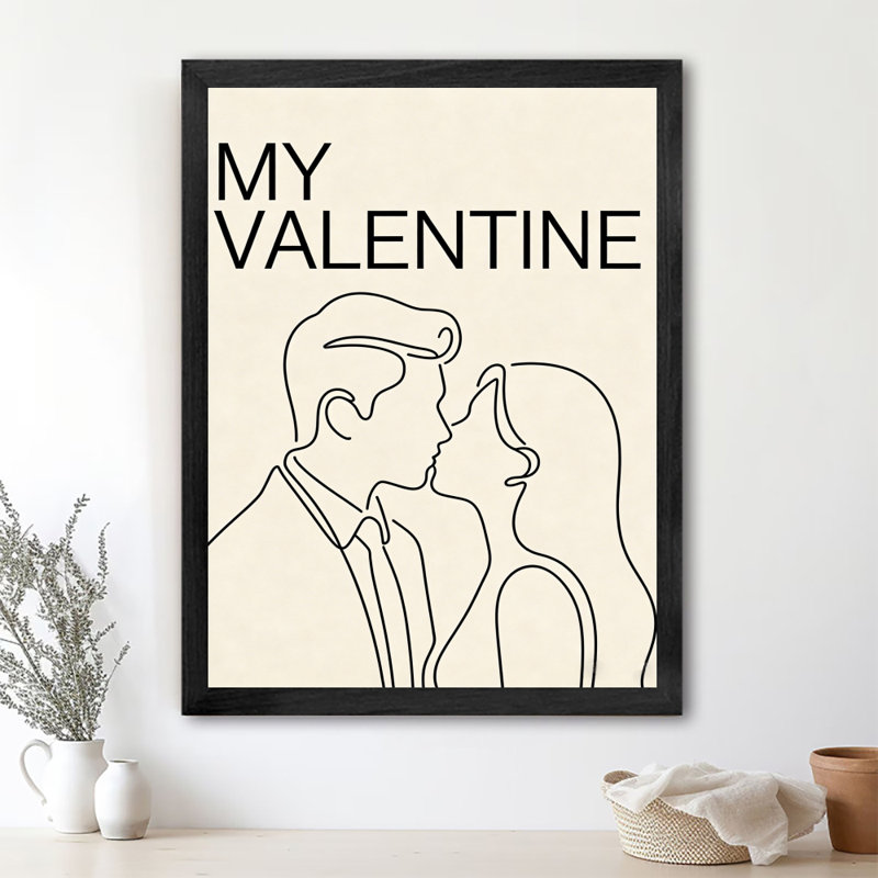 Reproduction d'art encadrée noire en couple rétro pour la Saint-Valentin, impression murale encadrée, H 11 po x l 9 po