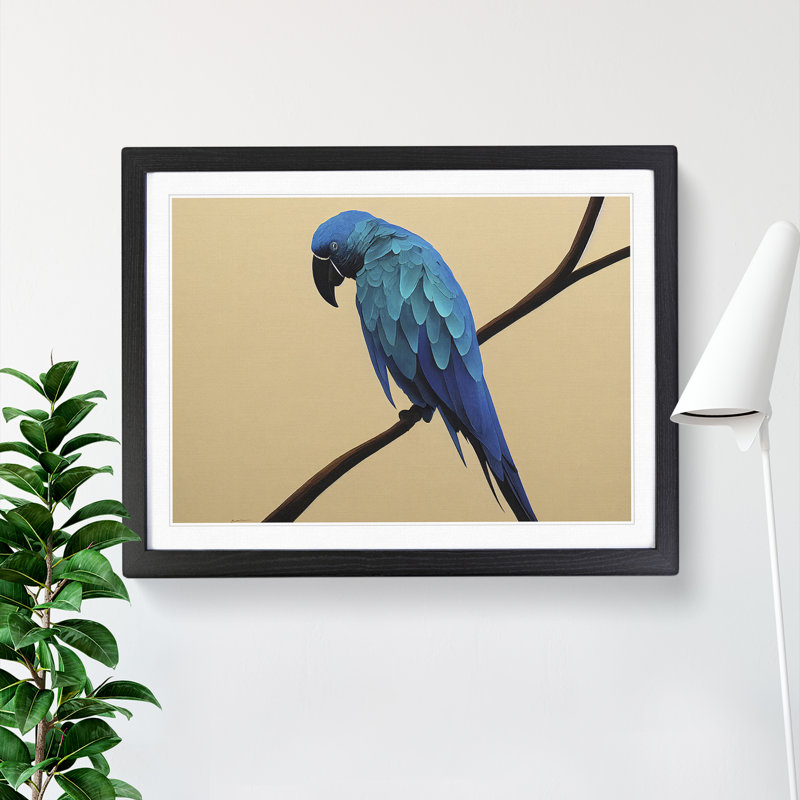 XH1022-6883X Perched Parrot - Single Picture Frame Print, Black Framed, 46cm H x 64cm W x 2cm D