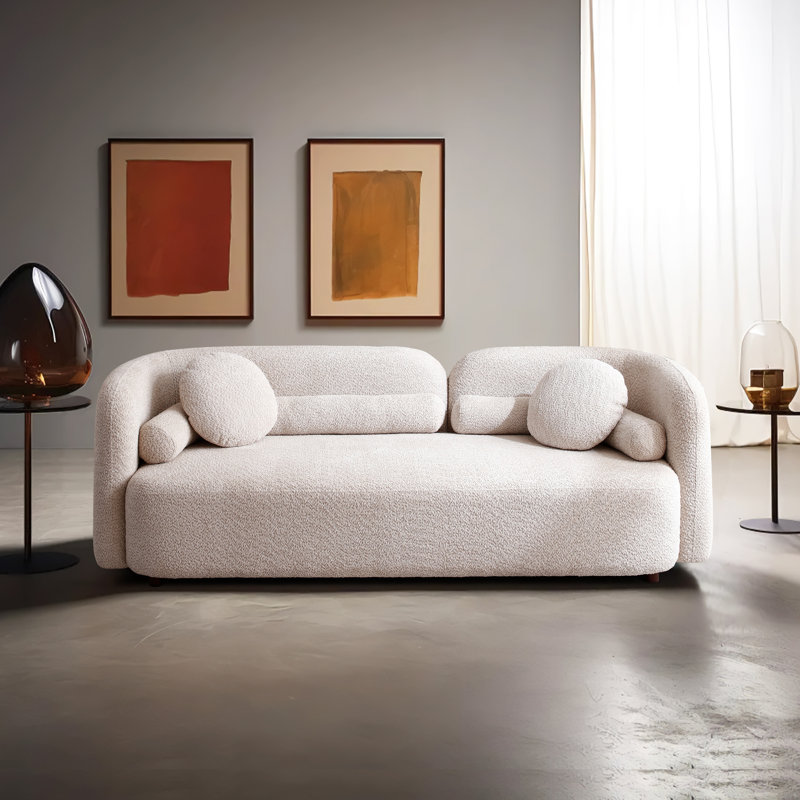88.58''w Upholstered Comfy Couch, Beige Teddy