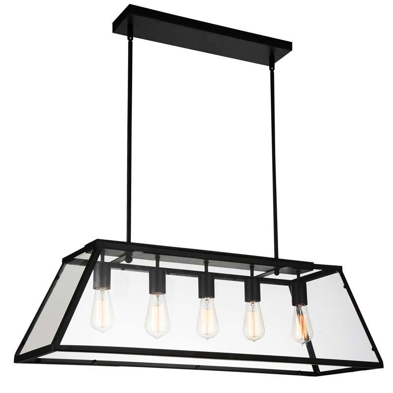 36'' Black Rustic Down Chandelier for Dining Room, Kitchen Island, Bar – LED Compatible 5-Light with E26 Bulb Base