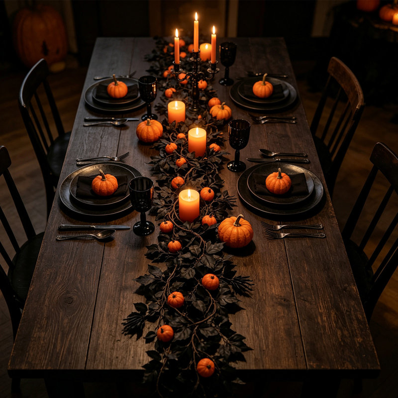 Guirlande de feuilles d'érable artificielles noires Halloween