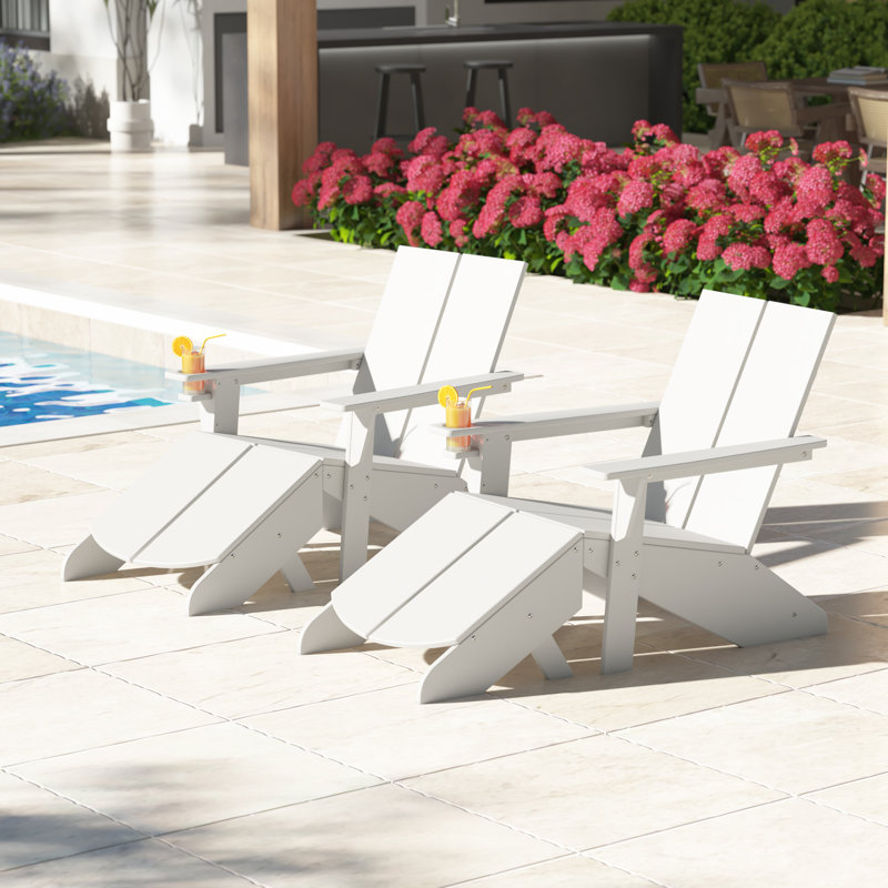 Modern Poly Adirondack Chair With Ottoman (Set Of 2), White