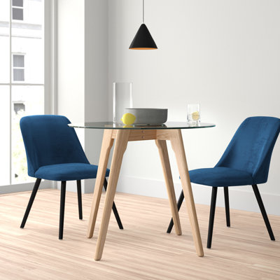 Hermione Round Glass Top Solid Wood Base Dining Table