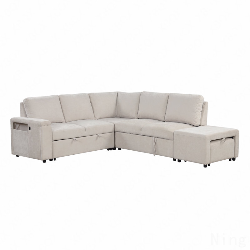 U_STYLE Canapé modulaire rembourré en L avec espace de rangement, Polyester beige