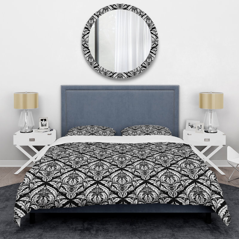 Damas noir - ensemble de housse de couette abstrait - microfibre de polyester